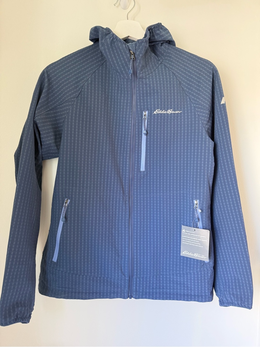 Eddie Bauer First Ascent Grid Fleece Hooded Jacket Dusty Indigo Small New